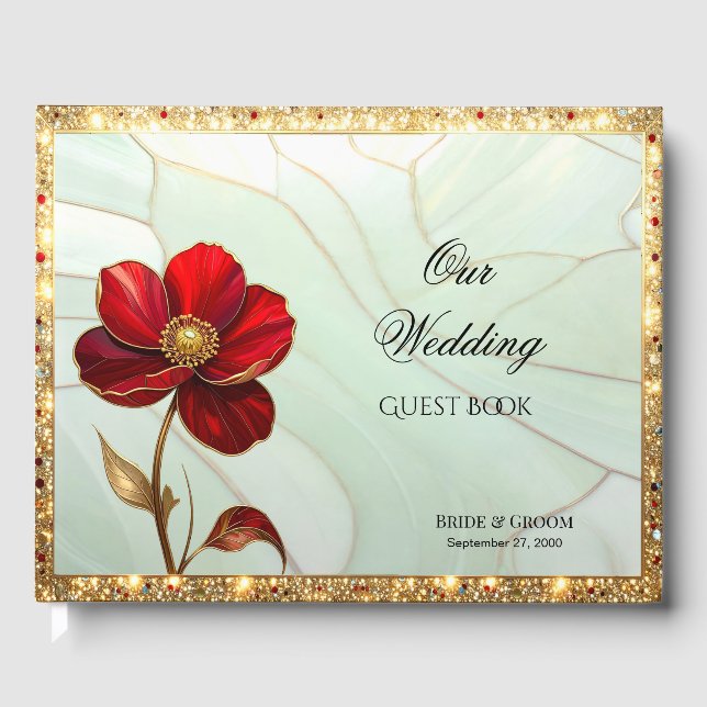 Stained Glass Red Flower Guest Book (Front)