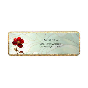 Stained Glass Red Flower Return Address Label