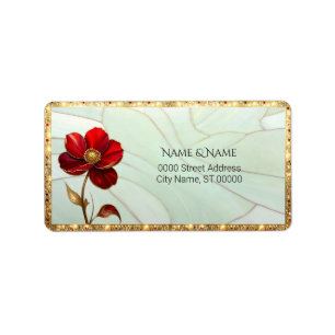 Stained Glass Red Flower Return Address Label