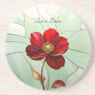 Stained Glass Red Flower Sandstone Coaster