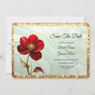 Stained Glass Red Flower Save The Date