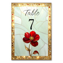 Stained Glass Red Flower Table Number
