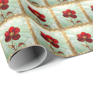 Stained Glass Red Flower Wrapping Paper