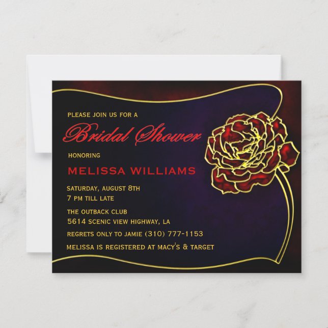 Stained-Glass Red Gold Rose Bridal Shower Invitation (Front)