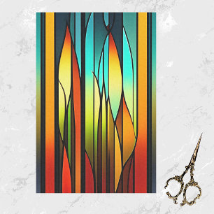Stained Glass Red Green Cattails Artwork Tissue Paper