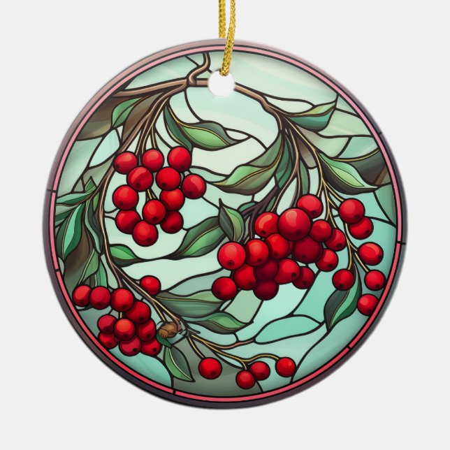 Stained Glass Red & Green Festive Tree Decoration (Front)