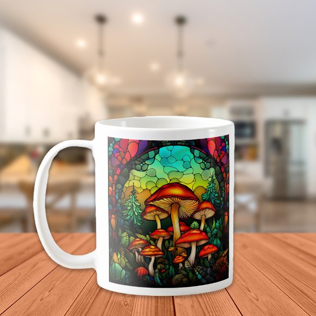 Stained Glass Red Mushrooms Toadstool Fantasy Coffee Mug (Mushroom mug)