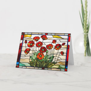 Stained Glass Red Poppy Flowers Bouquet  Card