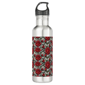 Stained Glass Red Rose Thermal Tumbler 710 Ml Water Bottle