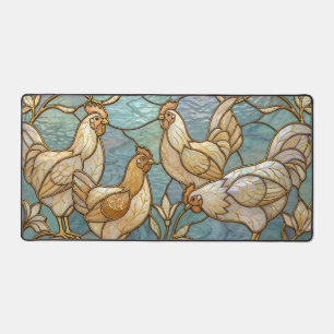 Stained Glass Roosters Elegant Chicken Farmhouse Desk Mat
