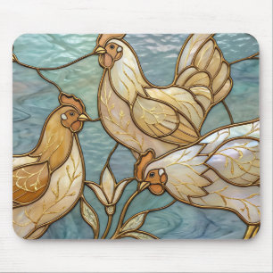 Stained Glass Roosters Elegant Chicken Farmhouse Mouse Mat