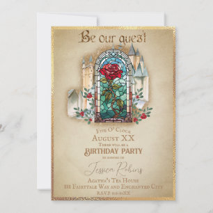 Stained Glass Rose Beauty and the Beast Castle Invitation