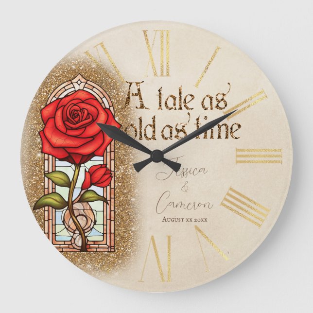 Stained Glass Rose Beauty and the Beast Large Clock (Front)