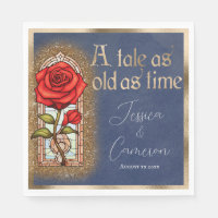 Stained Glass Rose Beauty and the Beast on Blue