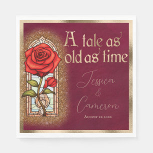 Stained Glass Rose Beauty and the Beast on Red Napkin