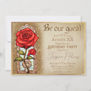 Stained Glass Rose Beauty and the Beast Theme Invitation