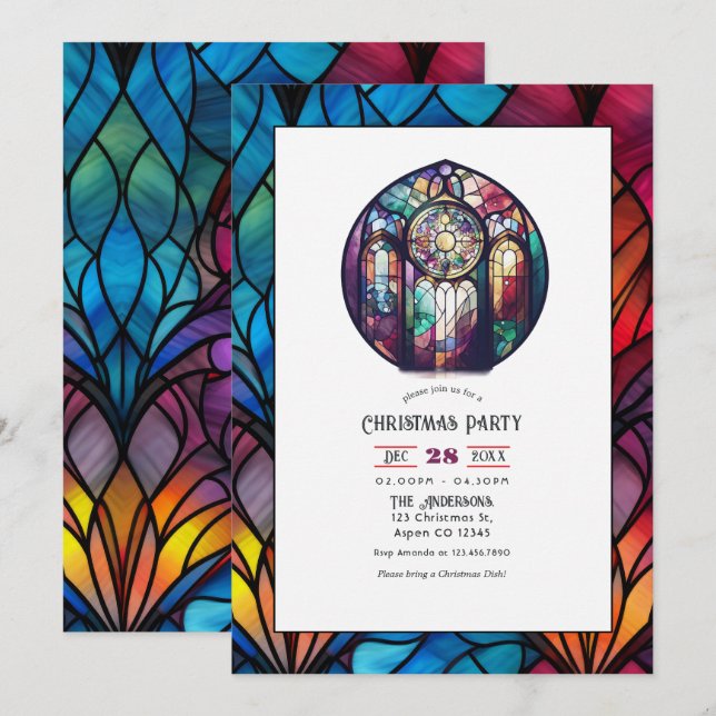 Stained Glass Rose Window Christmas Party Invitation (Front/Back)