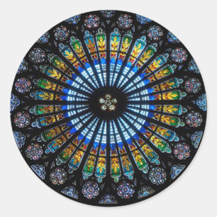Stained glass rose window in France's Strasbourg Classic Round Sticker