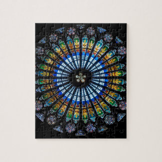 Stained glass rose window in France's Strasbourg Jigsaw Puzzle