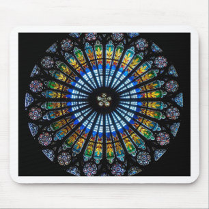 Stained glass rose window in France's Strasbourg Mouse Mat