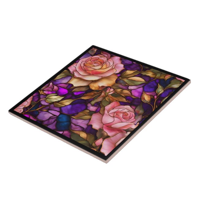 Stained Glass Roses Modern Elegant Collection Tile (Side)