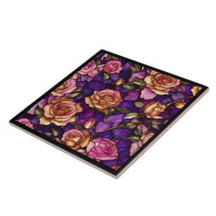 Stained Glass Roses Popular Elegant Collection Tile