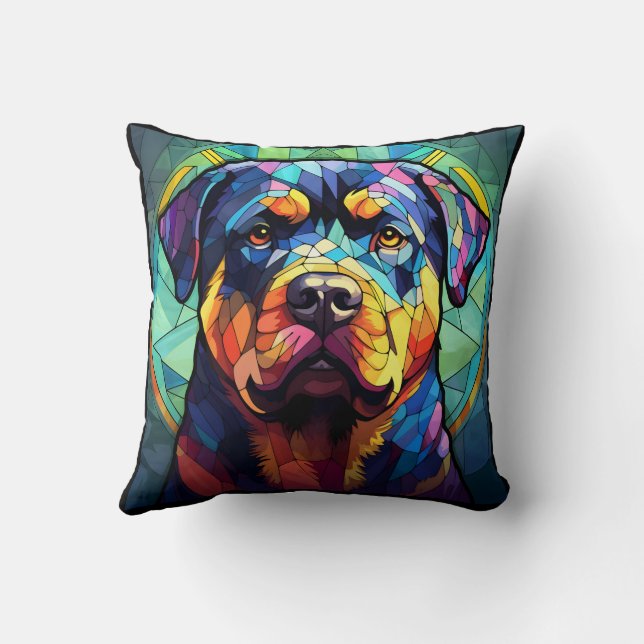 Stained Glass Rottweiler  Cushion (Back)