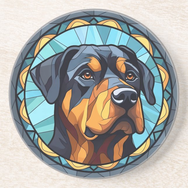 Stained Glass Rottweiler Cute Dog Lovers Coaster (Front)
