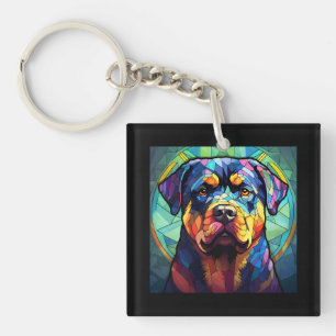 Stained Glass Rottweiler Key Ring