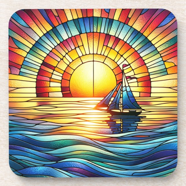 Stained Glass Sailboat Coaster (Front)