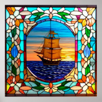 ⛵ Stained Glass Sailing Decor For Coastal Room 