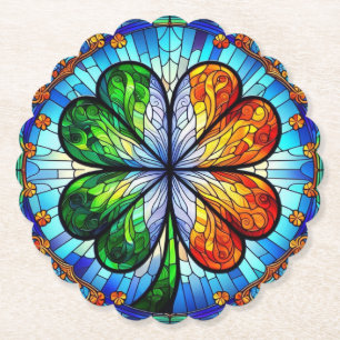 Stained Glass Saint Patrick's Day Irish Clover Paper Coaster