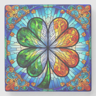 Stained Glass Saint Patrick's Day Irish Clover Stone Coaster