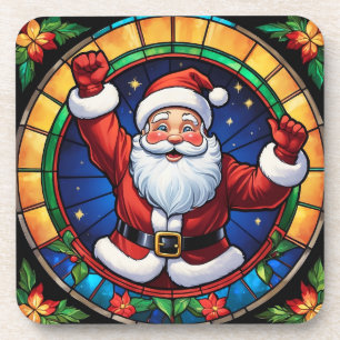 Stained Glass Santa Christmas Holiday Drink Coaster