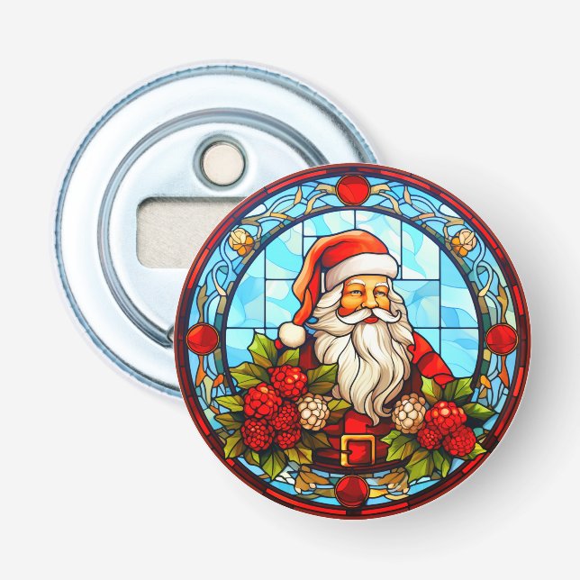 Stained Glass Santa Christmas Ornament-67672 Bottle Opener (Front)