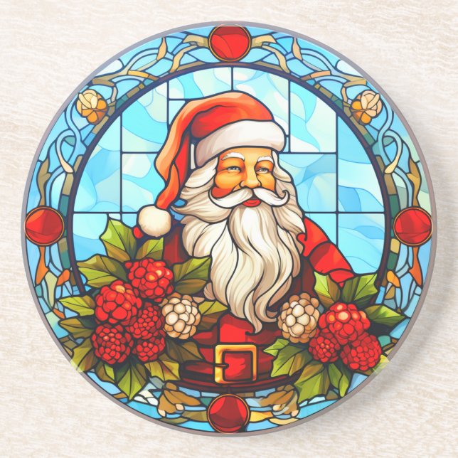 Stained Glass Santa Christmas Ornament-67672 Coaster (Front)