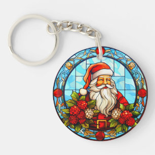 Stained Glass Santa Christmas Ornament-67672 Key Ring