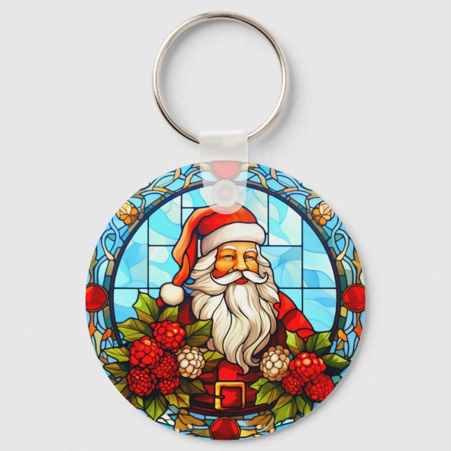 Stained Glass Santa Christmas Ornament-67672 Key Ring (Front)