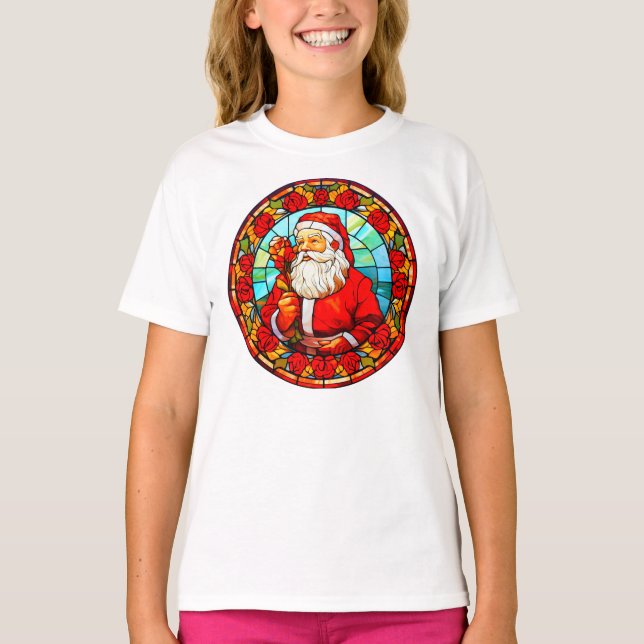 Stained Glass Santa Christmas Ornament-67680 T-Shirt (Front)