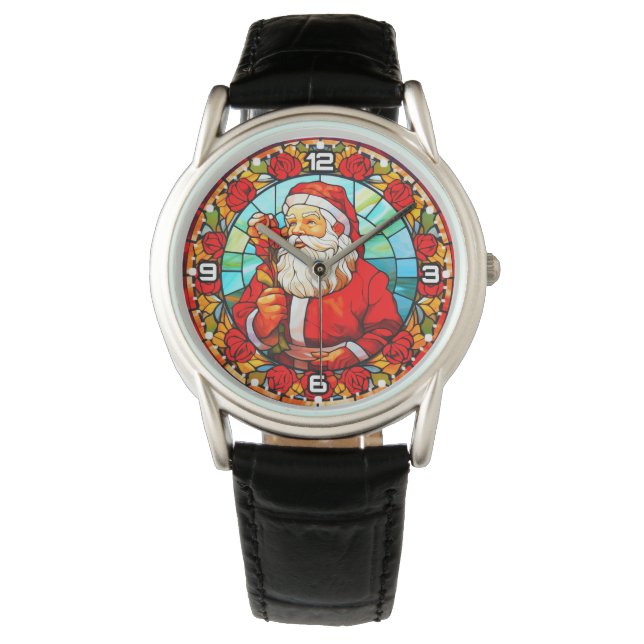 Stained Glass Santa Christmas Ornament-67680 Watch (Front)