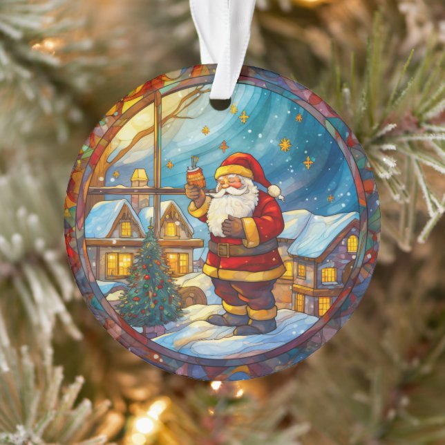 Stained Glass Santa Claus Christmas Ornament (Tree)