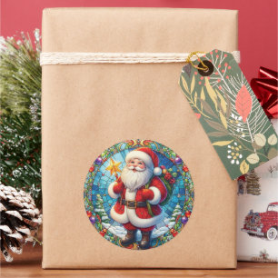 Stained Glass Santa Claus Classic Round Sticker