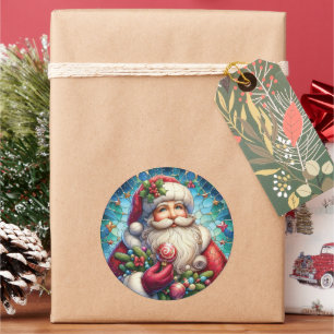 Stained Glass Santa Claus Classic Round Sticker