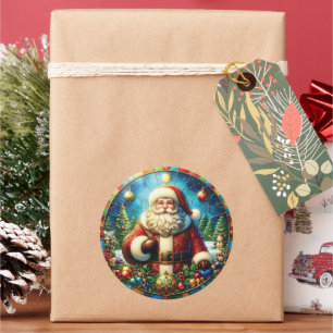 Stained Glass Santa Claus Classic Round Sticker