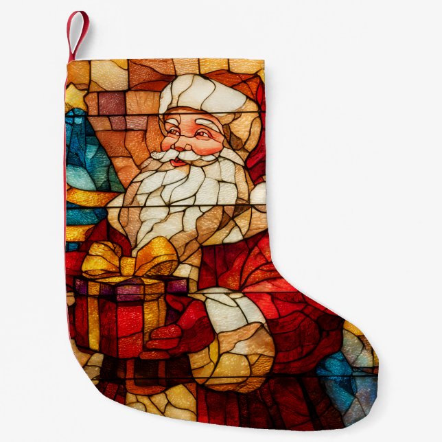 Stained Glass Santa Small Christmas Stocking (Front)