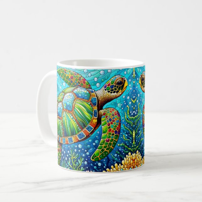 Stained Glass Sea Turtle Coffee Mug (Front Left)
