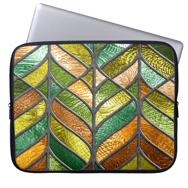 Stained glass seamless texture with leaf pattern,  laptop sleeve (Front)