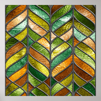 Stained glass seamless texture with leaf pattern,  poster