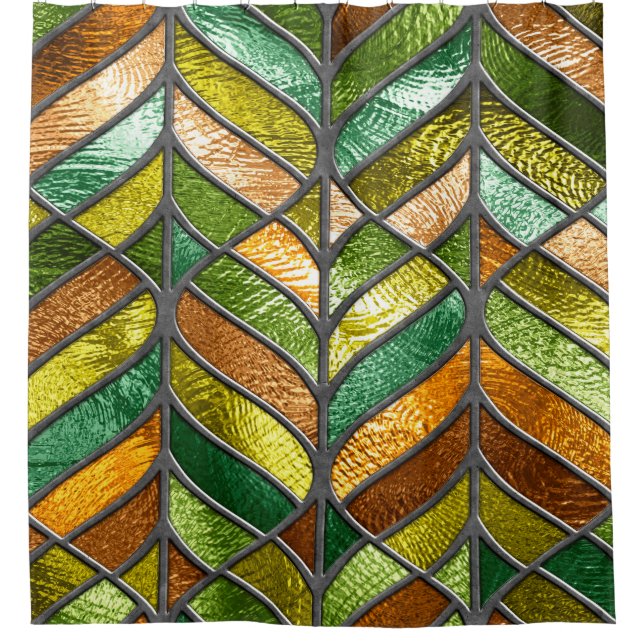 Stained glass seamless texture with leaf pattern,  shower curtain (Front)