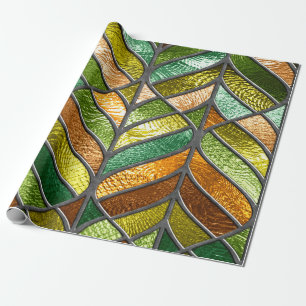 Stained glass seamless texture with leaf pattern,  wrapping paper